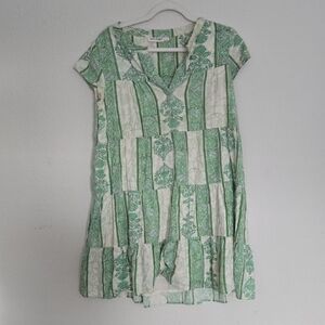 Roller Rabbit Green and White Printed Tiered Mini Dress Size XS